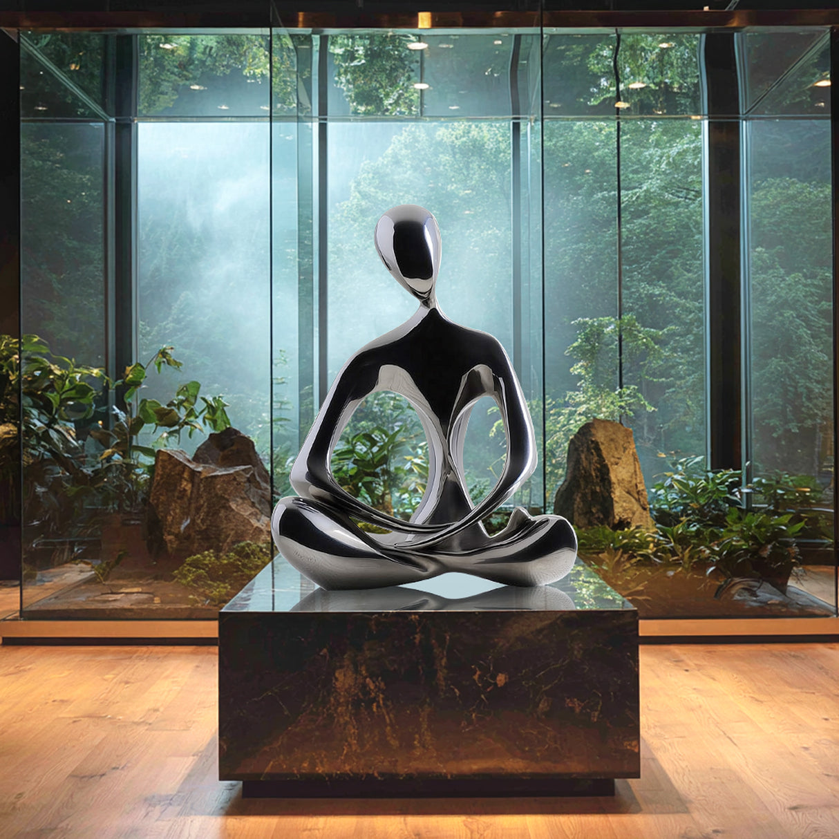 PREMIER Stainless Steel Meditation Sculpture for Modern Courtyard, Corporate Garden and Private Residence PSSS-128-Stainless Steel Sculpture-PREMIER SCULPTURE