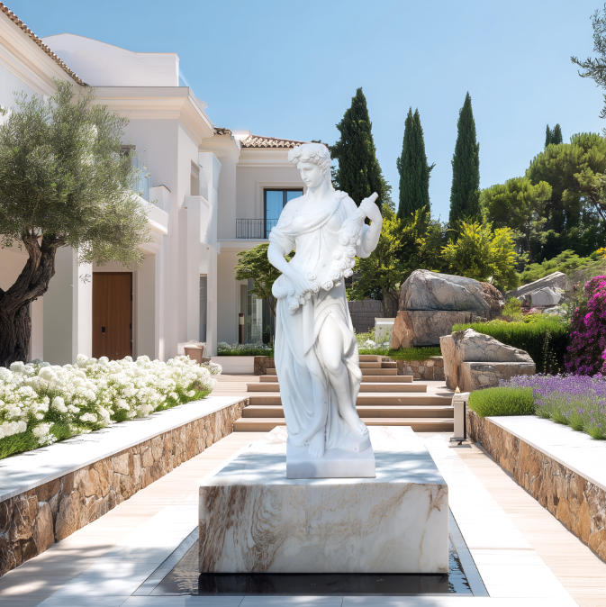 PREMIER Luxury White Marble Women Statue for Outdoor Garden, Luxury Home, Landscaping and Villa PSM-069-Marble sculpture-PREMIER SCULPTURE