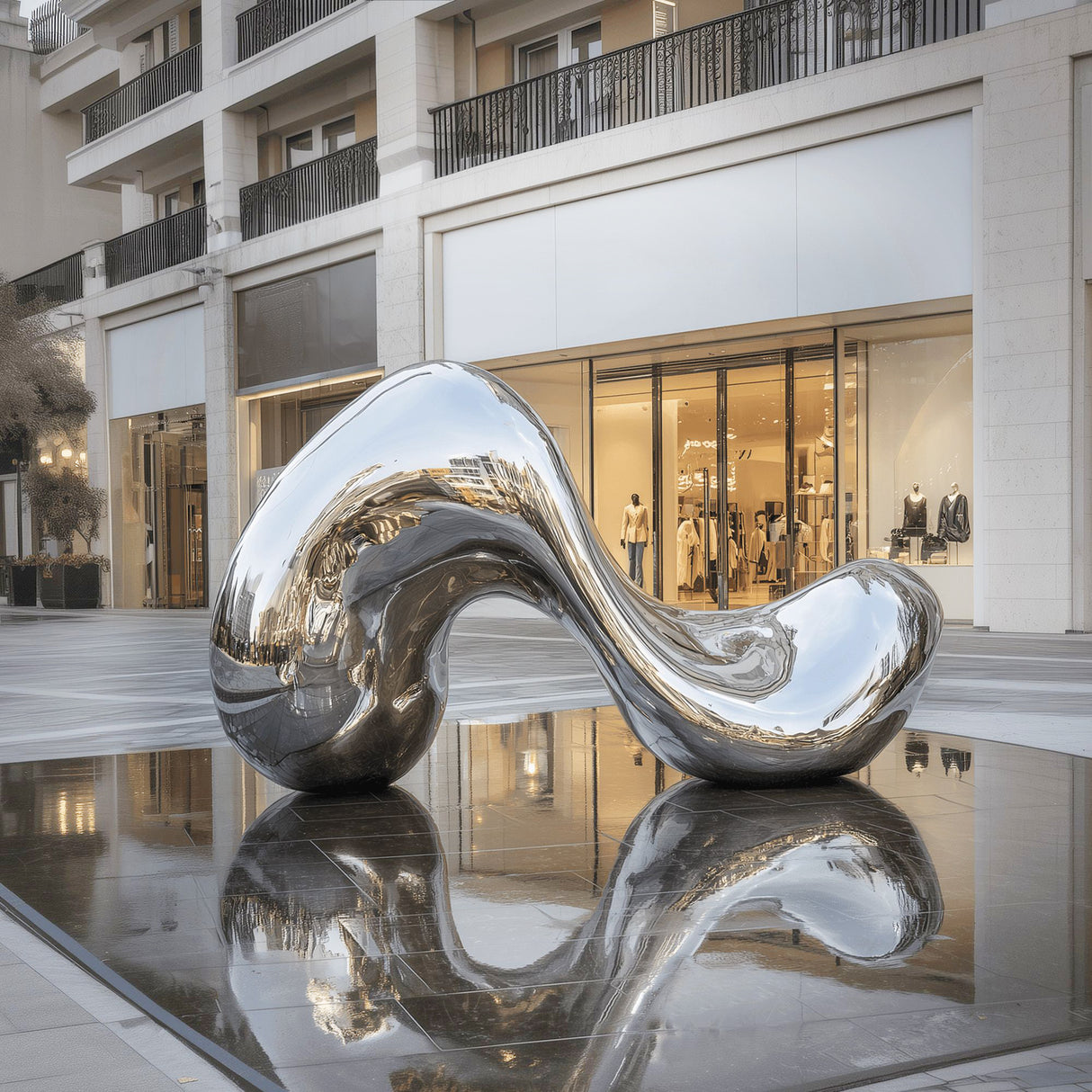PREMIER Abstract flowing stainless steel sculpture in Mirror-Polished Spatial Design for Urban Business District PSSS-123-Stainless Steel Sculpture-PREMIER SCULPTURE