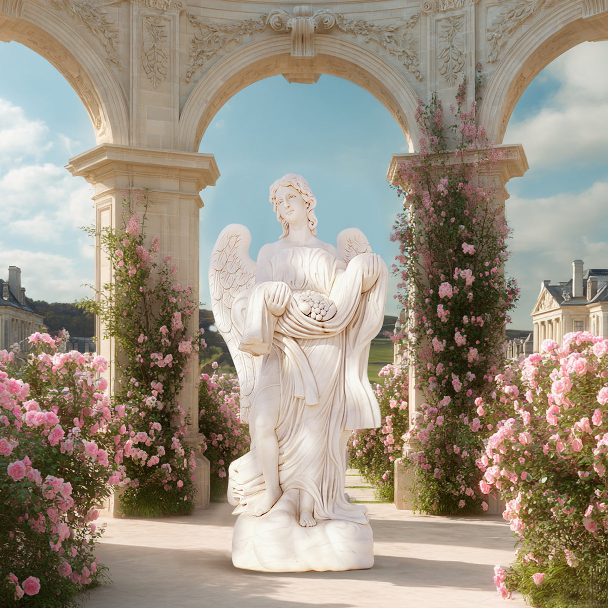 PREMIER Elegant Marble Angel Statue for Gardens, Courtyards, and Religious Spaces PSM-074-Marble sculpture-PREMIER SCULPTURE