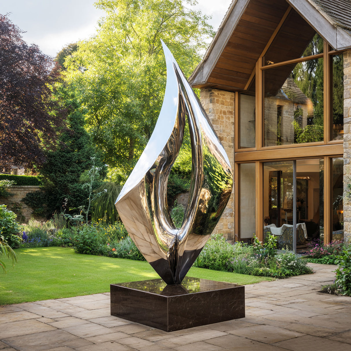PREMIER Modern Stainless Steel Sculpture with Flame Shape for Outdoor Luxury Villas,Gardens and Private Courtyard PSSS-130-Stainless Steel Sculpture-PREMIER SCULPTURE