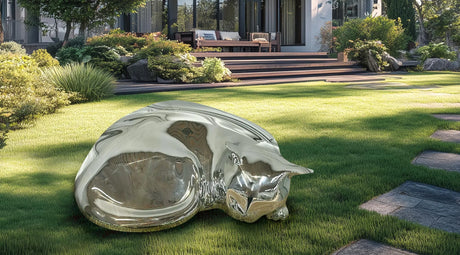 PREMIER Outdoor Sleeping Cat Statue Modern Metal Sculpture for Garden, Patio, or Lawn Decor PSSS-090