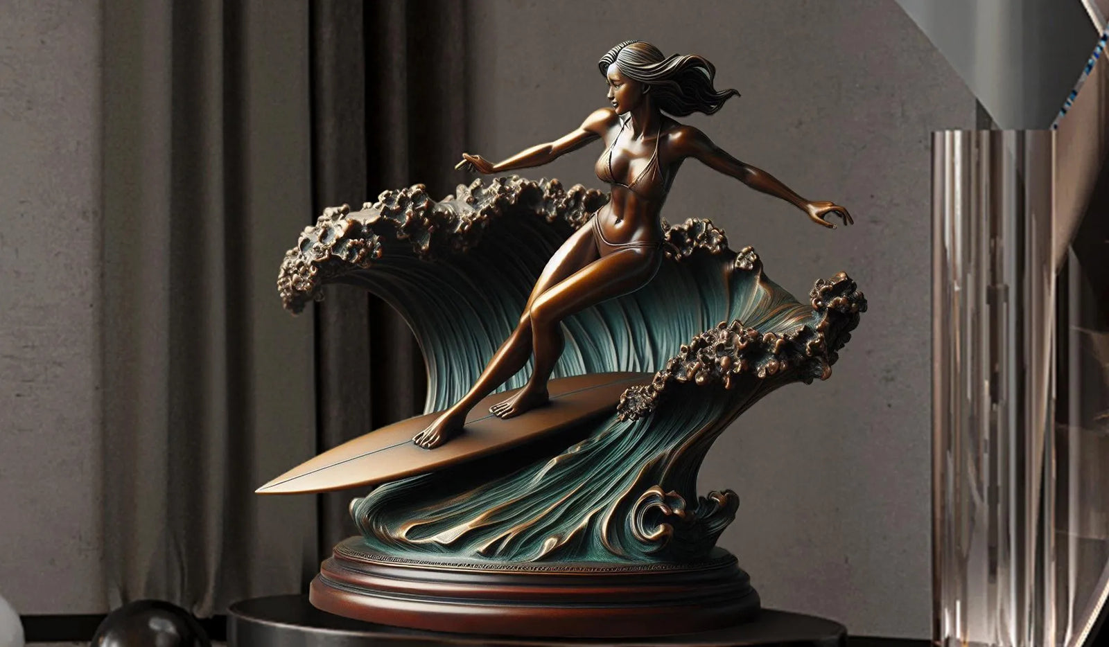PREMIER Home Decor Statue Surfer Girl Riding the Wave Bronze Sculpture PSB-035
