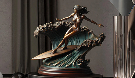 PREMIER Home Decor Statue Surfer Girl Riding the Wave Bronze Sculpture PSB-035
