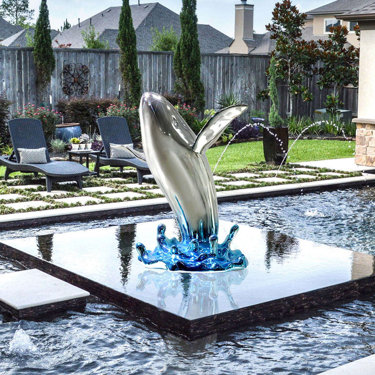 Modern Stainless Steel Whale Outdoor Sculpture