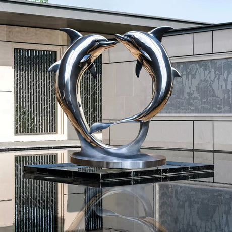 Stainless Steel Large-scale Double Dolphin Custom Sculpture