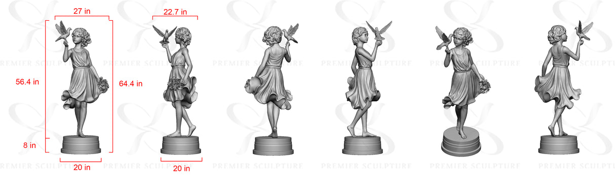 PREMIER Bronze Sculpture with Girl Holding Dove Design PSB-187—Custom Link for Maria and Pete