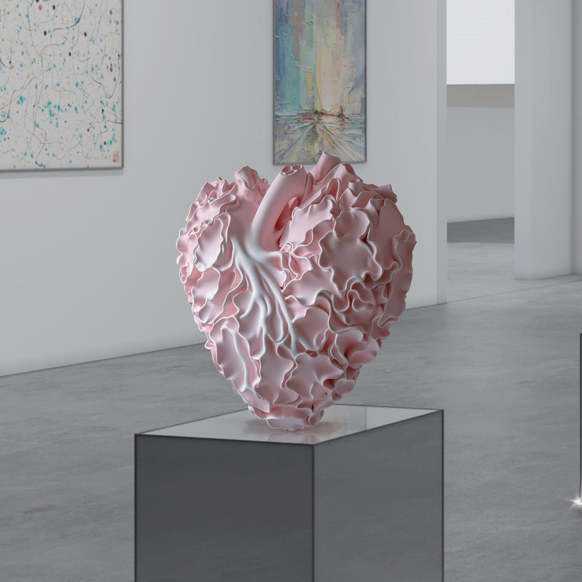 PREMIER Abstract Sculpture Pink Ruffled Heart Modern Art Centerpiece P ...