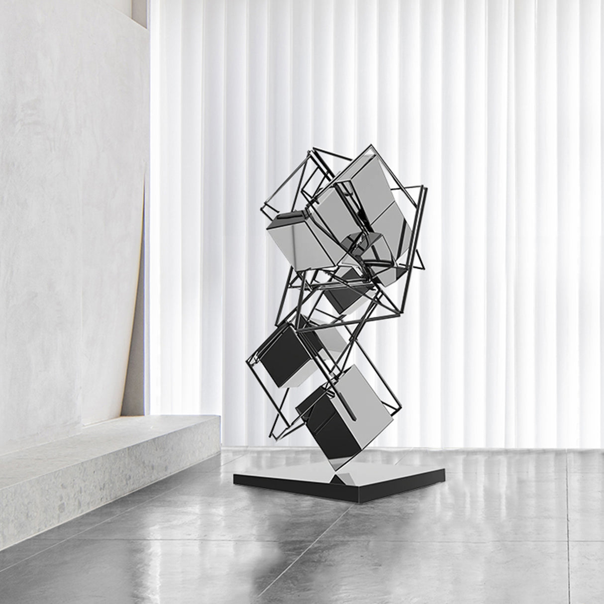 PREMIER Contemporary Sculpture Stainless Steel Suspended Geometric Cube Art Sculpture PSSS-027-Stainless Steel Sculpture-PREMIER SCULPTURE