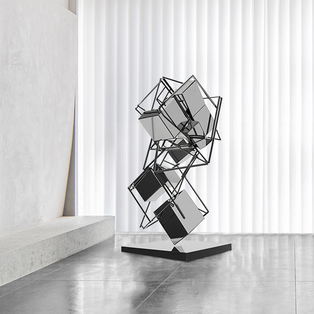 PREMIER Contemporary Sculpture Stainless Steel Suspended Geometric Cube Art Sculpture PSSS-027-Stainless Steel Sculpture-PREMIER SCULPTURE