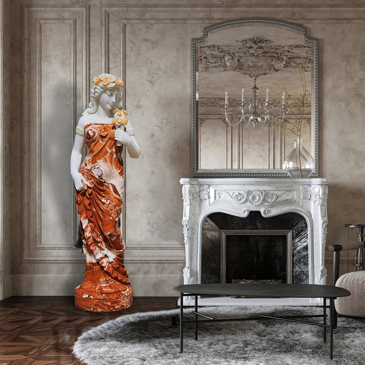 PREMIER Custom Marble Sculpture Lady with Flower Statue PSM-010-Marble sculpture-PREMIER SCULPTURE