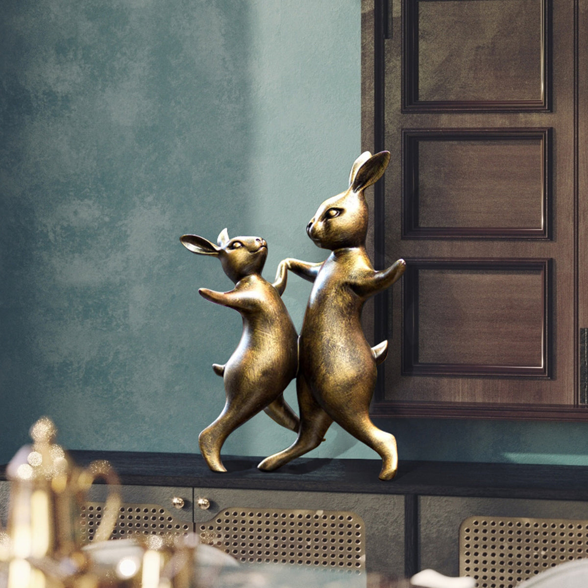 PREMIER Dancing Rabbits Sculpture Bronze Custom Table Top Sculpture PS ...