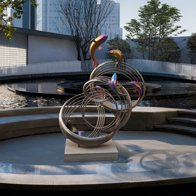 PREMIER Fish Sculpture Outdoor Stainless Steel Modern Contemporary Sculpture PSSS-015-Stainless Steel Sculpture-PREMIER SCULPTURE