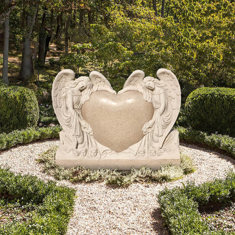 PREMIER Heart and Angels Memorial Sculpture Granite Cemetery Monument for Garden, Cemetery, and Memorial Park PSM-072-Marble sculpture-PREMIER SCULPTURE
