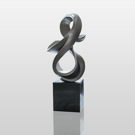 PREMIER Home Decor Statue Metallic Silver Finish Modern Infinity Loop Abstract Sculpture PSSS-028-Stainless Steel Sculpture-PREMIER SCULPTURE
