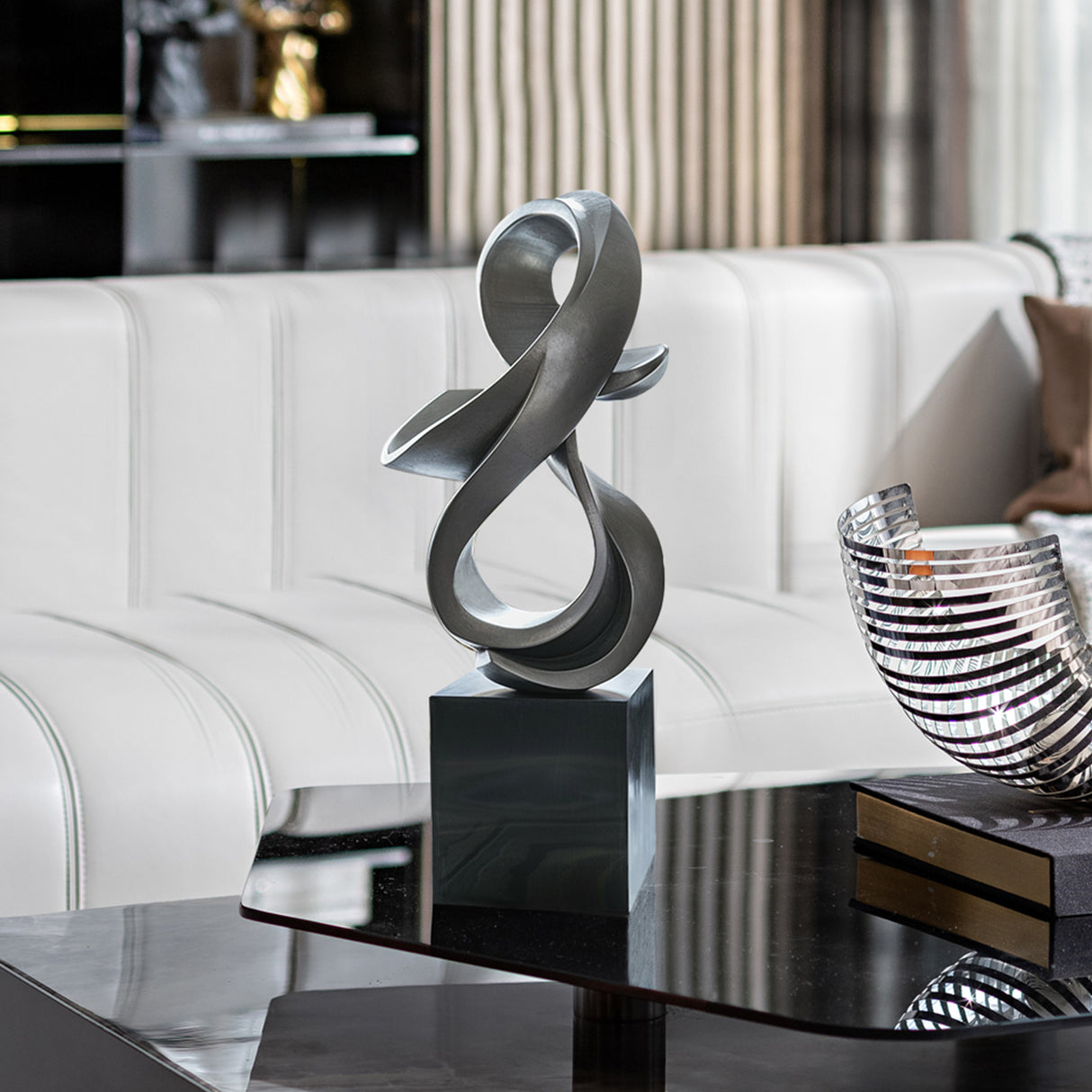 PREMIER Home Decor Statue Metallic Silver Finish Modern Infinity Loop Abstract Sculpture PSSS-028-Stainless Steel Sculpture-PREMIER SCULPTURE