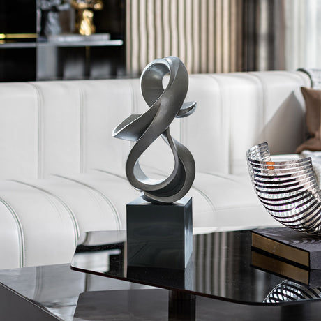 PREMIER Home Decor Statue Metallic Silver Finish Modern Infinity Loop Abstract Sculpture PSSS-028-Stainless Steel Sculpture-PREMIER SCULPTURE