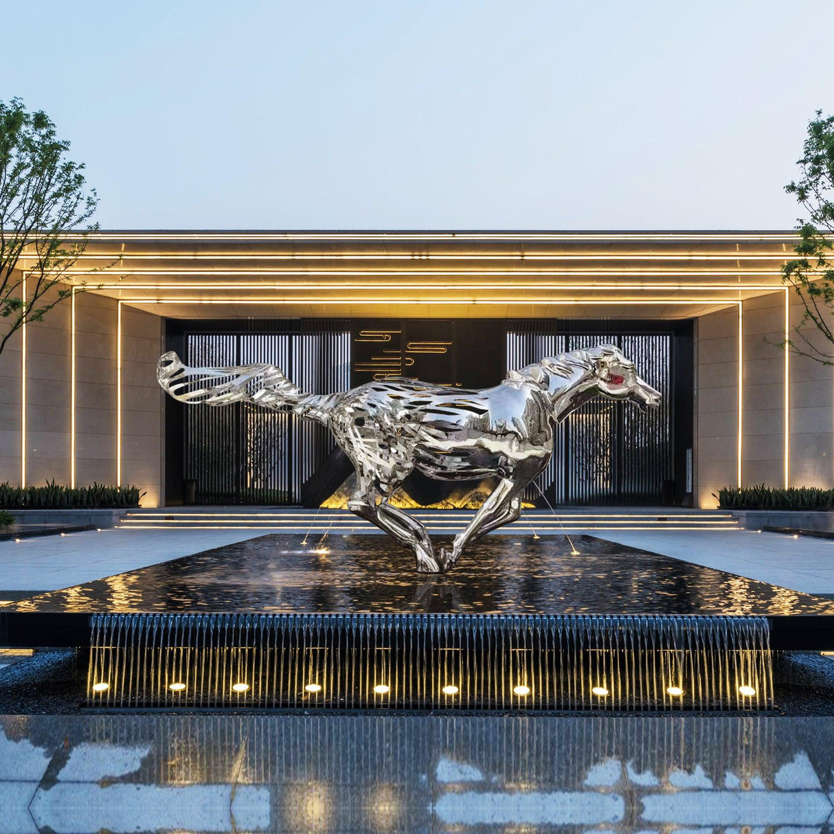 PREMIER Large-scale Galloping Horse Custom Stainless Steel Sculpture PSLSS-009-Stainless Steel Sculpture-PREMIER SCULPTURE