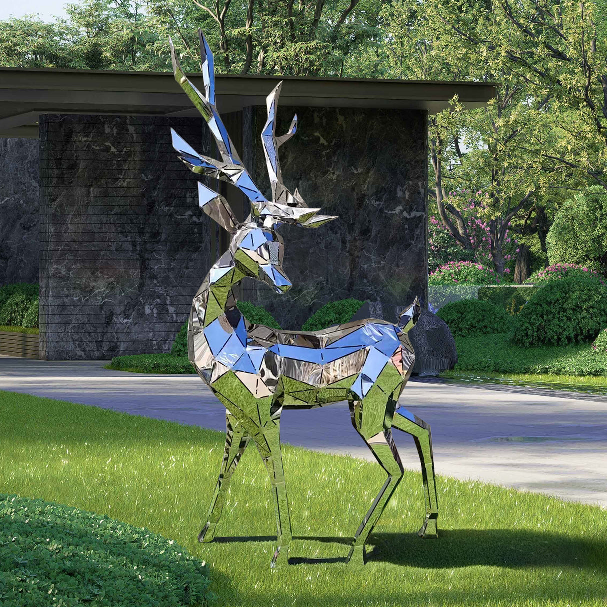PREMIER Lawn Sculpture Garden Stainless steel Geometric Sika Deer Sculpture PSSS-001-Stainless Steel Sculpture-PREMIER SCULPTURE