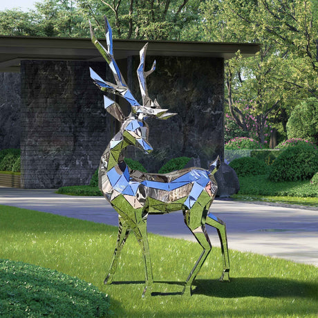 PREMIER Lawn Sculpture Garden Stainless steel Geometric Sika Deer Sculpture PSSS-001-Stainless Steel Sculpture-PREMIER SCULPTURE