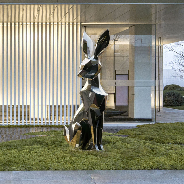 PREMIER Metal Sculpture Geometric Polygon Rabbit Statue for Modern Outdoor Decor PSSS-039-Stainless Steel Sculpture-PREMIER SCULPTURE