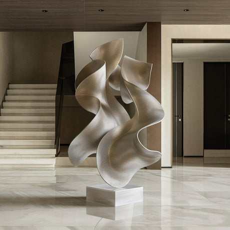 PREMIER Modern Abstract Sculpture Silver Flowing Stainless Steel Sculpture With Marble Base PSSS-040-Stainless Steel Sculpture-PREMIER SCULPTURE