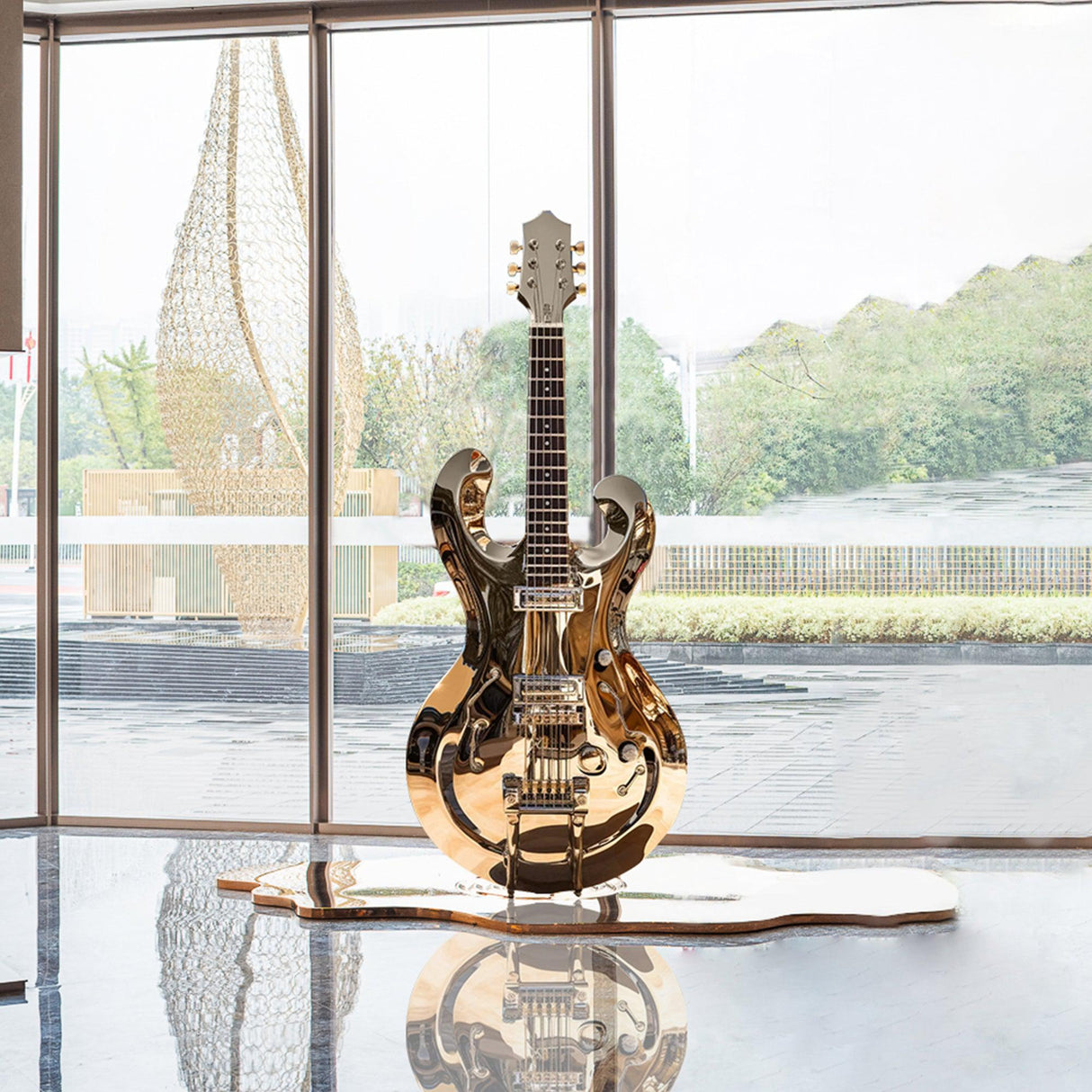 PREMIER Modern Art Sculpture Contemporary Stainless Steel Electric Guitar Sculpture PSSS-032-Stainless Steel Sculpture-PREMIER SCULPTURE