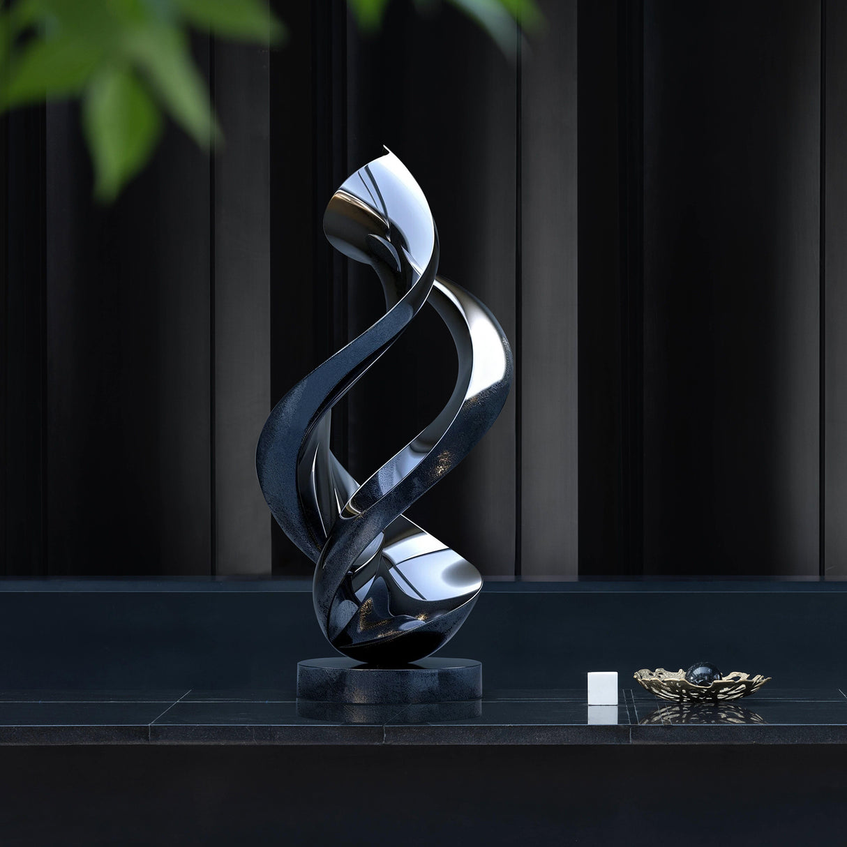 PREMIER Modern Decorative Elegant Dark Silver Abstract Spiral Sculpture PSSS-026-Stainless Steel Sculpture-PREMIER SCULPTURE