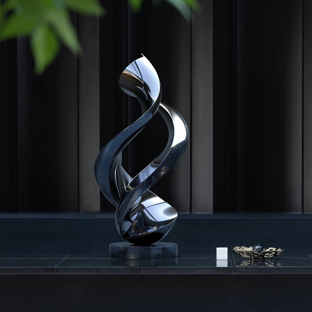 PREMIER Modern Decorative Elegant Dark Silver Abstract Spiral Sculpture PSSS-026-Stainless Steel Sculpture-PREMIER SCULPTURE