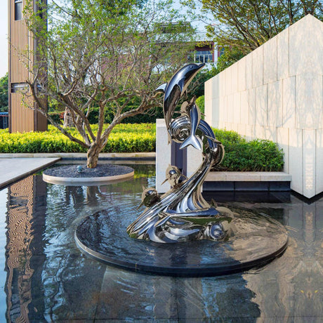 PREMIER Outdoor Metal Sculpture Dolphin Jumping Stainless Steel Urban Sculpture PSLSS-004-Stainless Steel Sculpture-PREMIER SCULPTURE