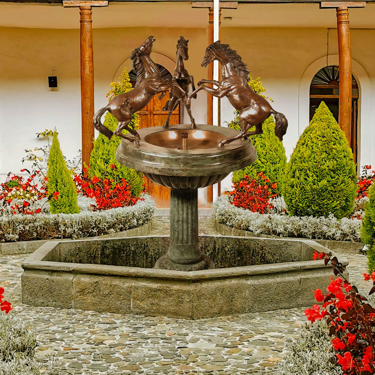PREMIER Outdoor Three Rearing Horse Recirculating Fountain Custom Bronze Sculpture PSB-005-Bronze Sculpture-PREMIER SCULPTURE