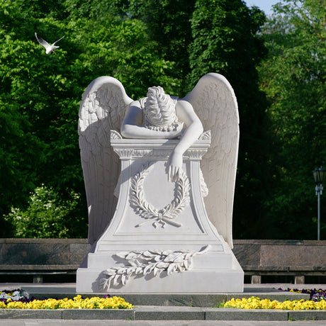 PREMIER White Marble Angel Monument Majestic Memorial Sculpture for Gardens and Memorials PSM-036-Marble sculpture-PREMIER SCULPTURE