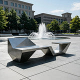 PREMIER Abstract Bench Sculpture in Stainless Steel with Geometric Design for City Plazas, Campuses or Waterfront Walkways PSSS-262-Stainless Steel Sculpture-PREMIER SCULPTURE