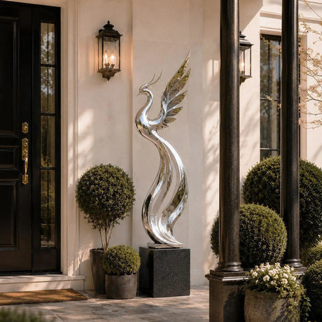 PREMIER Abstract Phoenix Bird Sculpture in Polished Stainless Steel for Entrances, Driveways, Gardens, Lawns or Plazas PSSS-284-Stainless Steel Sculpture-PREMIER SCULPTURE