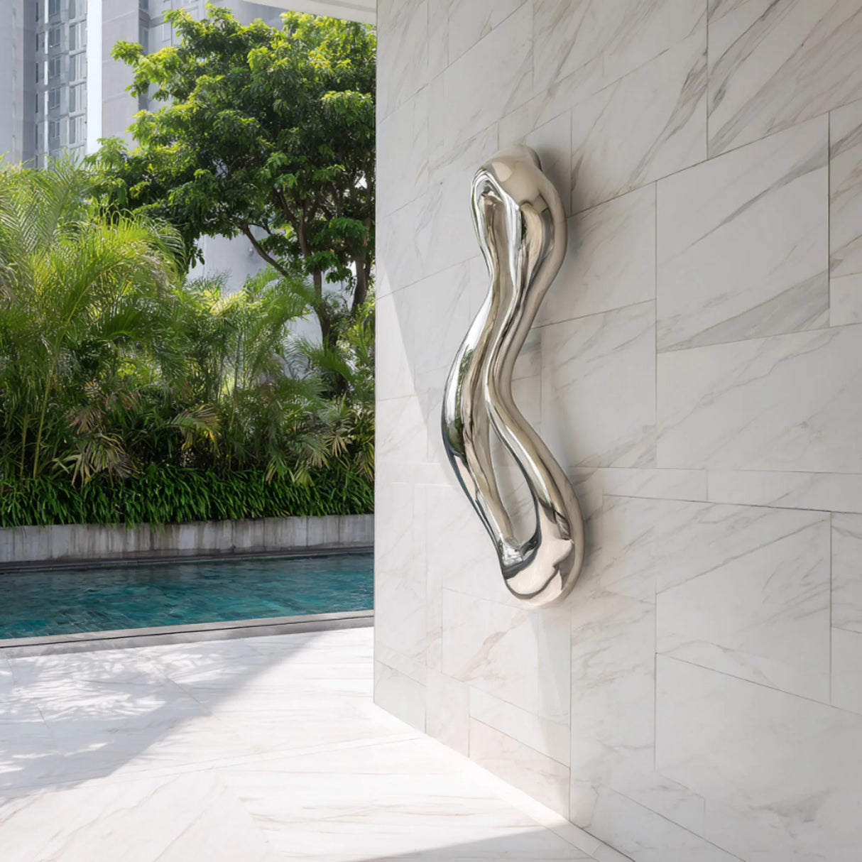 PREMIER Abstract Stainless Steel Sculpture with Flowing Water Shape Fit for Walls of Poolside, Villa, Hotel or Modern Outdoor Areas PSSS-231-Stainless Steel Sculpture-PREMIER SCULPTURE