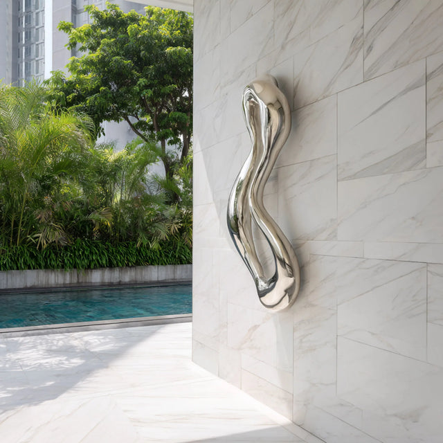PREMIER Abstract Stainless Steel Sculpture with Flowing Water Shape Fit for Walls of Poolside, Villa, Hotel or Modern Outdoor Areas PSSS-231-Stainless Steel Sculpture-PREMIER SCULPTURE