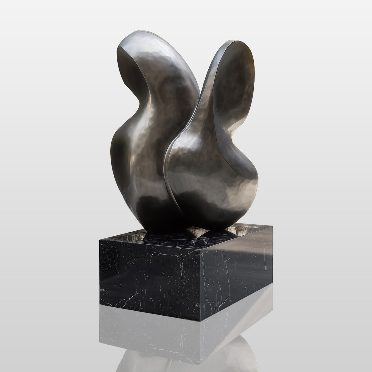 Abstract stainless steel sculpture with organic curves, designed for luxury villas, gardens, and courtyards.