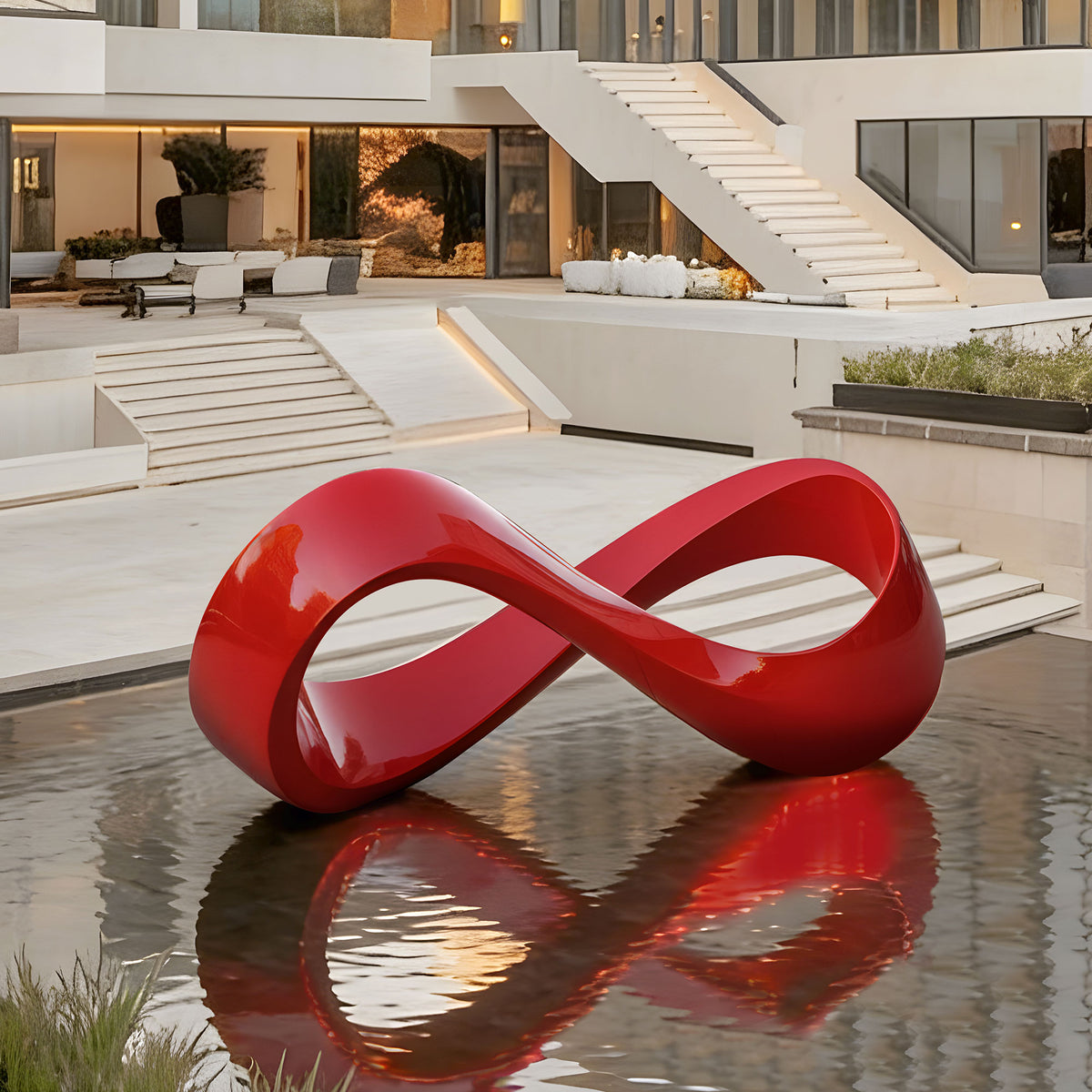 Infinity Statue Rit PREMIER Abstract Stainless Steel Sculpture with Red Infinity Symbol Sh ...