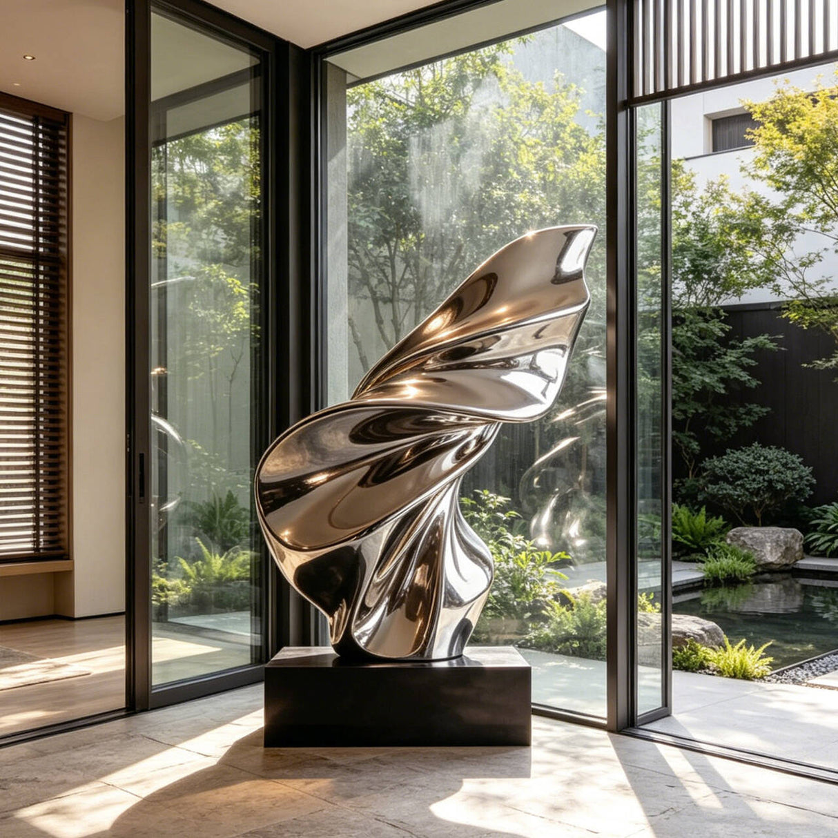 PREMIER Abstract Stainless Steel Sculpture with Ribbon Design for Villa Entryways, Living Rooms, Offices or Galleries PSSS-271-Stainless Steel Sculpture-PREMIER SCULPTURE