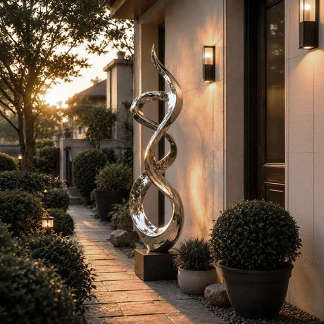 PREMIER Abstract Twisted Sculpture in Polished Stainless Steel for Gardens, Courtyards, Walkways, Entrances or Terraces PSSS-283-Stainless Steel Sculpture-PREMIER SCULPTURE