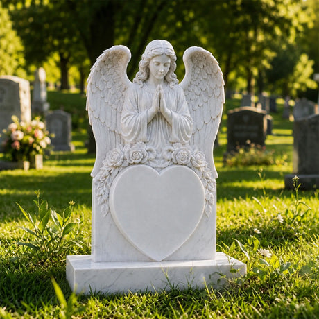 PREMIER Angel Marble Tombstone for Green Lawn Cemetery, Church Yard or Burial Plot PSM-178-Marble sculpture-PREMIER SCULPTURE