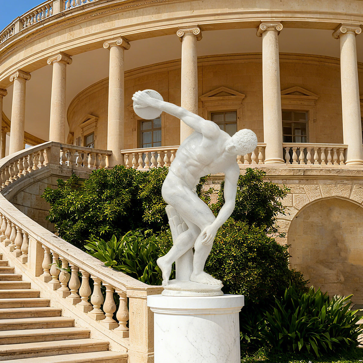 PREMIER Athletic Discobolus Marble Sculpture with Muscular and Powerful Style Ideal for Sports Parks or Open Air Museum PSM-098-Marble sculpture-PREMIER SCULPTURE