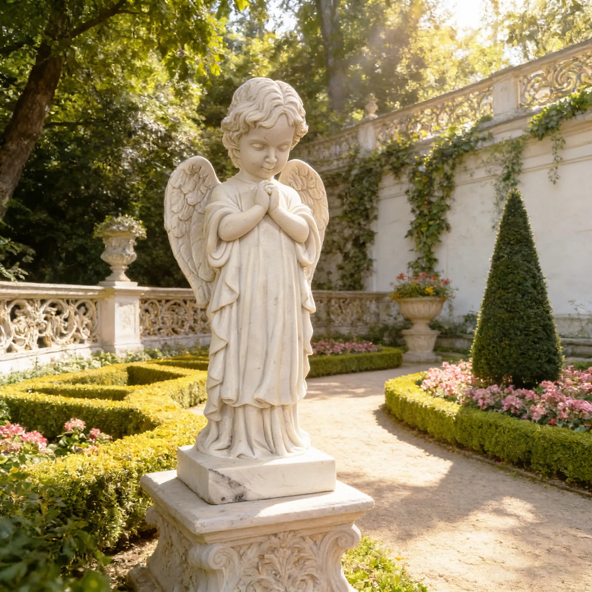 PREMIER Baby Angel Marble Sculpture with Classic Figure Shape Best for Outdoor Gardens or Parks PSM-105-Marble sculpture-PREMIER SCULPTURE