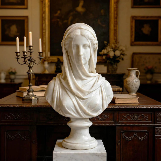 PREMIER Beautiful Bride Table Sculpture in White Marble for Study Desk, Display Shelf and Living Room Sideboard PSM-130-Marble sculpture-PREMIER SCULPTURE
