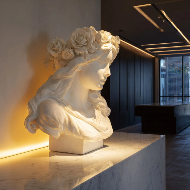 PREMIER Beautiful Female Marble Bust Statue with Refined Design Perfect for Entryway, Study Bookshelf, or Other Indoor Tables PSM-112-Marble sculpture-PREMIER SCULPTURE