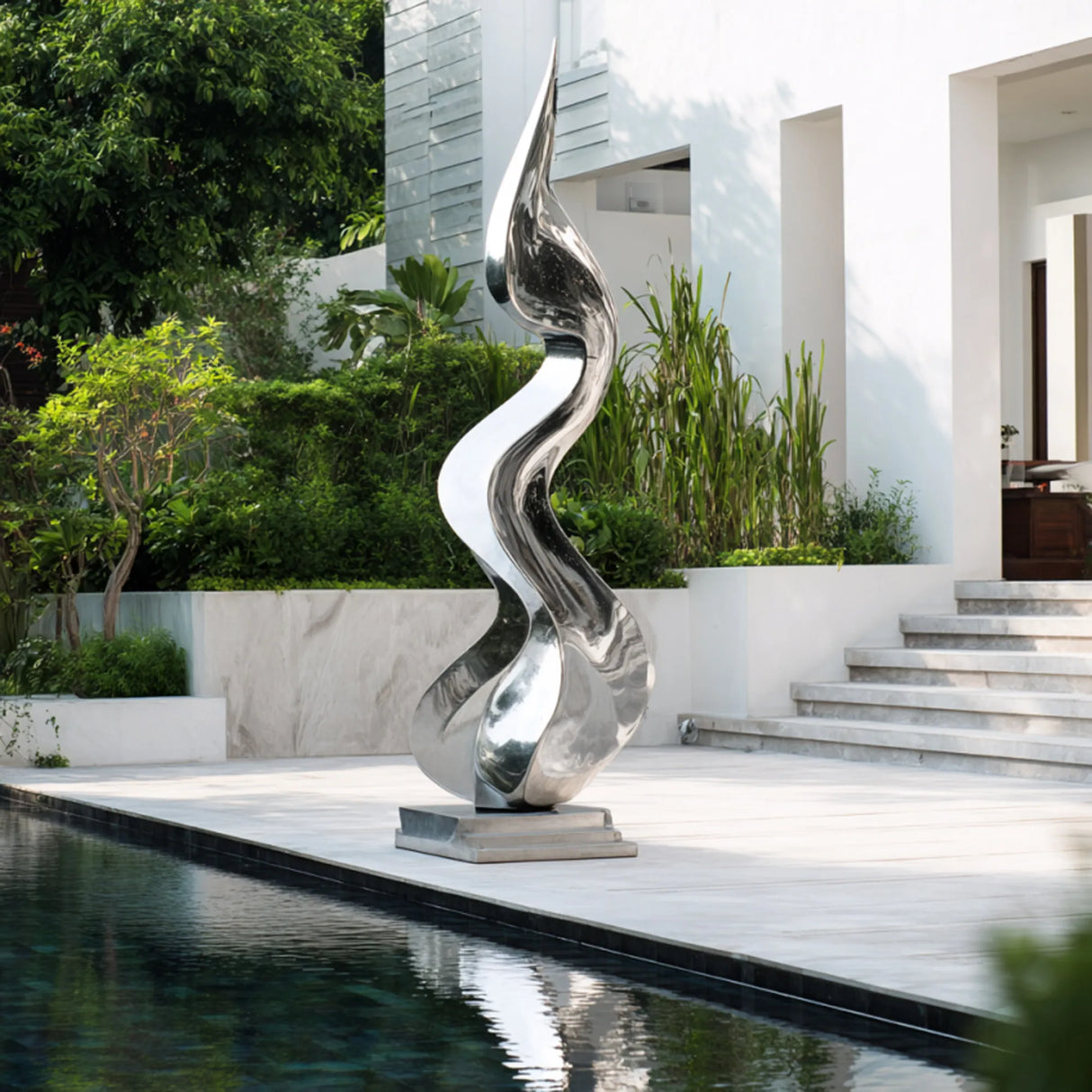 PREMIER Beautiful Stainless Steel Sculpture with Rising Water Design Ideal for Poolside Areas, Plazas, or Outdoor Open Spaces PSSS-232-Stainless Steel Sculpture-PREMIER SCULPTURE