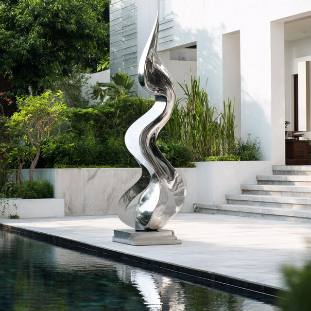 PREMIER Beautiful Stainless Steel Sculpture with Rising Water Design Ideal for Poolside Areas, Plazas, or Outdoor Open Spaces PSSS-232-Stainless Steel Sculpture-PREMIER SCULPTURE