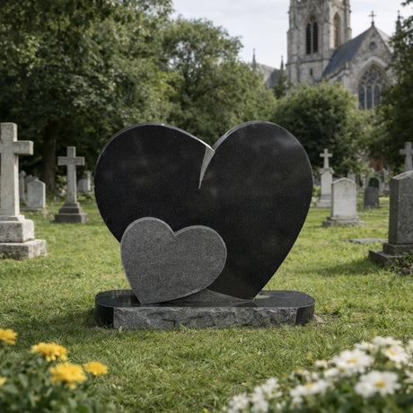 PREMIER Black Marble Sculpture with Double Hearts Tombstone Shape Best for Cemeteries, Memorial Gardens PSM-108-Marble sculpture-PREMIER SCULPTURE