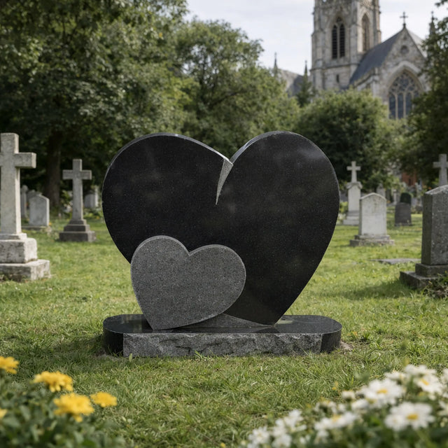 PREMIER Black Marble Sculpture with Double Hearts Tombstone Shape Best for Cemeteries, Memorial Gardens PSM-108-Marble sculpture-PREMIER SCULPTURE