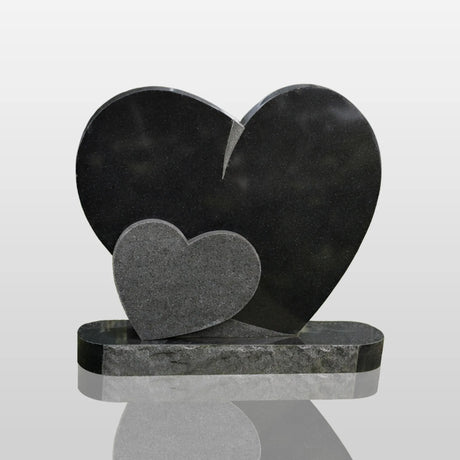 PREMIER Black Marble Sculpture with Double Hearts Tombstone Shape Best for Cemeteries, Memorial Gardens PSM-108-Marble sculpture-PREMIER SCULPTURE